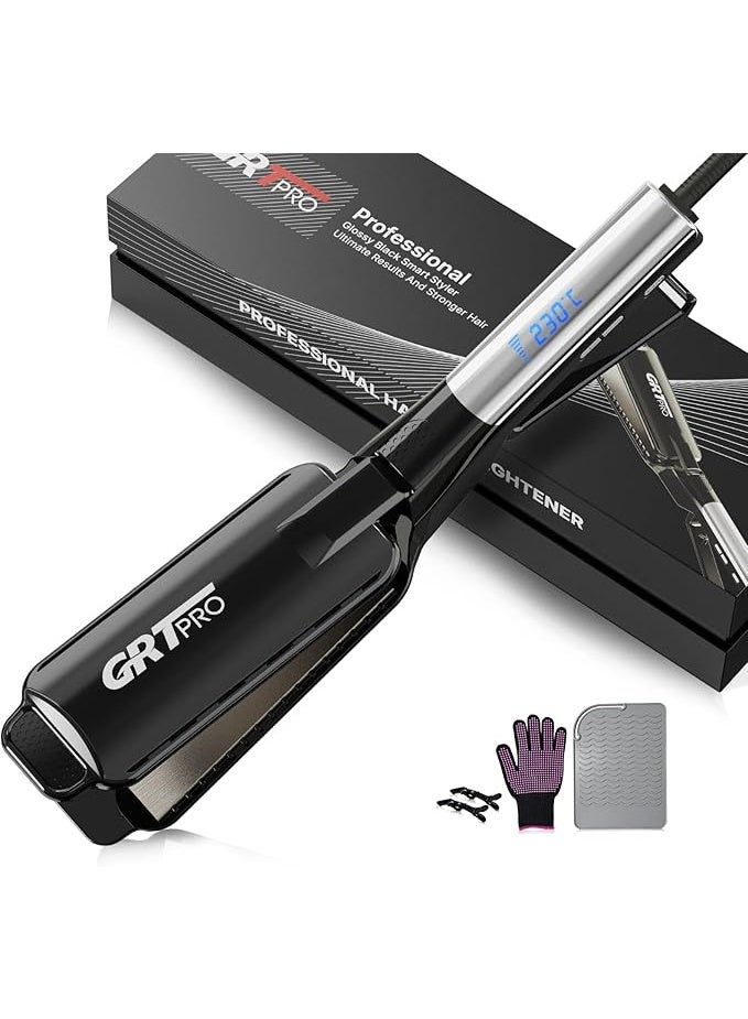 GRT Professional Wide Hair Straightener & Styler Wide Plate 55mm Quick Easy Styling, Floating Plates Ionic Anti-Frizz Ceramic Coating 30s Rapid Heating, Digital Display 19 Settings 50°C~230°C Thick Hairs - Image 1